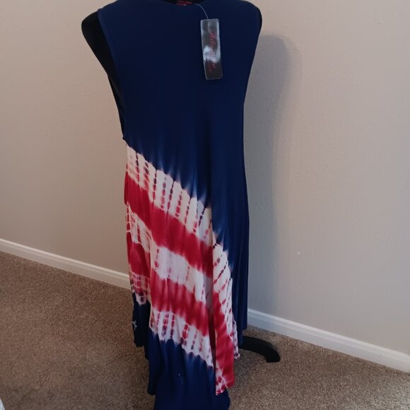 Stars and Stripes Tie Dye Asymmetrical Tank Dress One Size 100% Rayon. - Picture 4 of 9